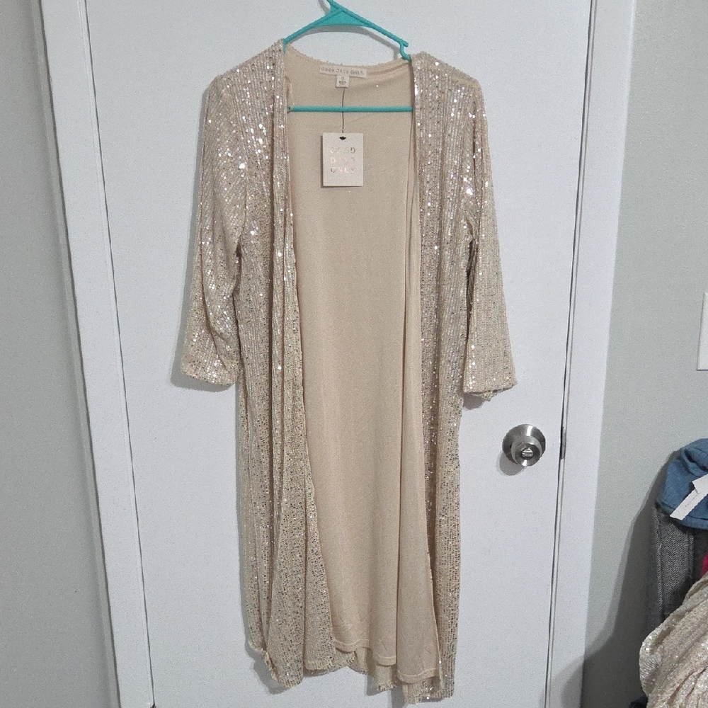 Elegant Sequin Beige Cardigan